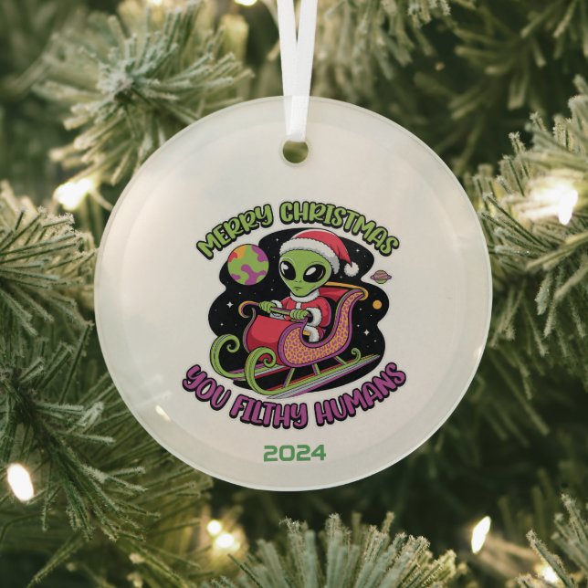 Merry Christmas you Filthy Humans Glass Ornament (Insitu)