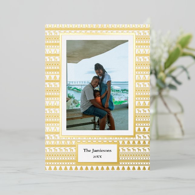 Merry Christmas! Your Photo & Family Names & Year  Foil Holiday Card (Standing Front)