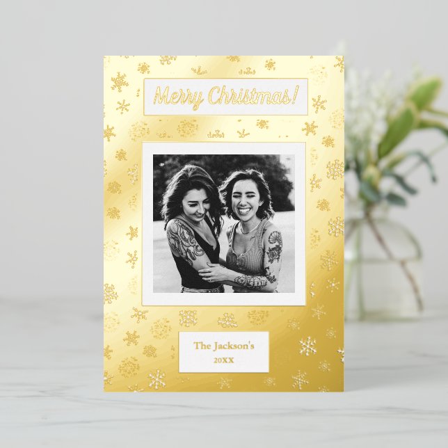 Merry Christmas! Your Photo & Family Names & Year  Foil Holiday Card (Standing Front)