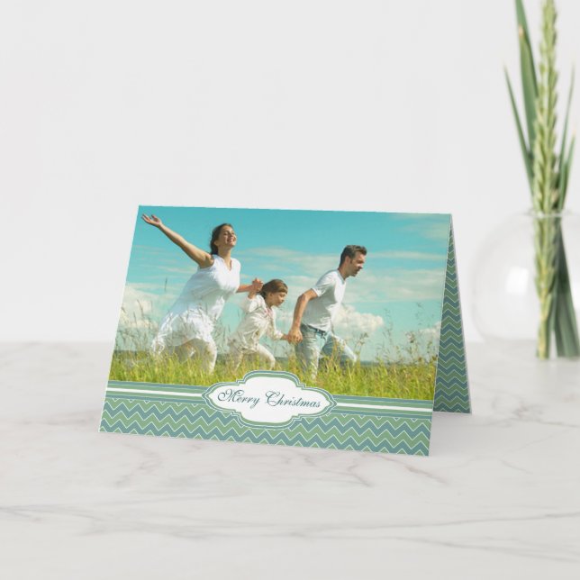 Merry Christmas Zig Zag Pattern Your Photo Holiday Card (Front)