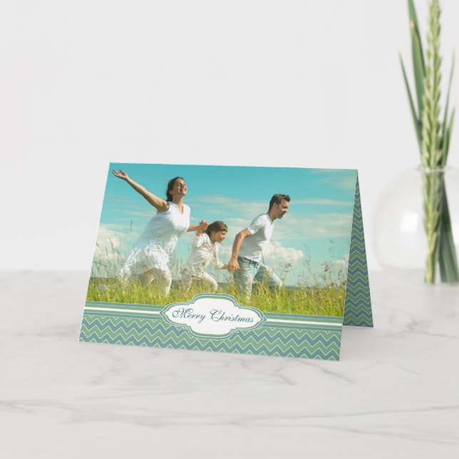 Merry Christmas Zig Zag Pattern Your Photo Holiday Card (Front)