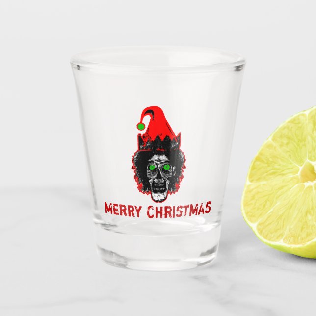 Merry Christmas Zombie Elf Shot Glass (Front)