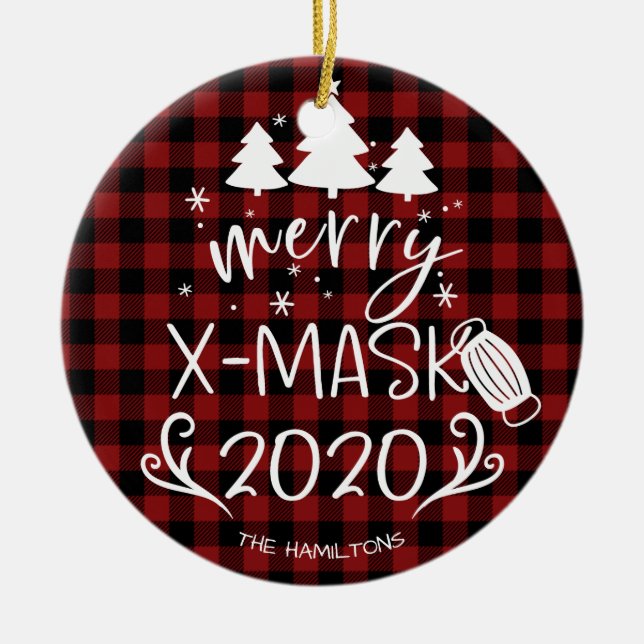 Merry ChristMask Funny 2020 Covid Pandemic Ceramic Ornament (Front)