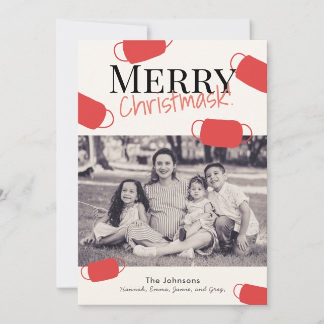 Merry Christmask Pattern Christmas Photo Card (Front)