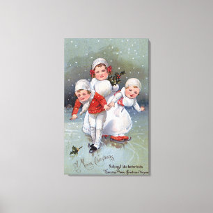 Merry ChristmasLittle Kids Ice Skating Canvas Print
