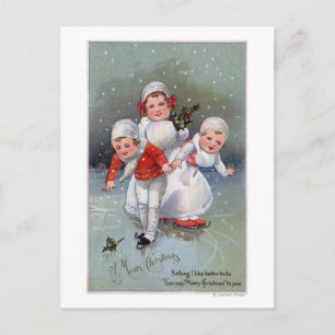 Merry ChristmasLittle Kids Ice Skating Holiday Postcard