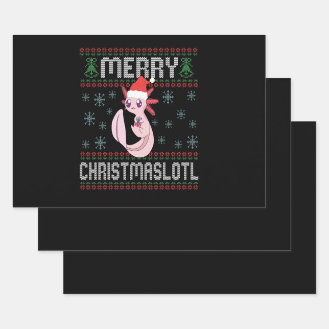 Merry Christmaslotl Cute Axolotl Ugly Sweater Gift Wrapping Paper Sheet (Set)