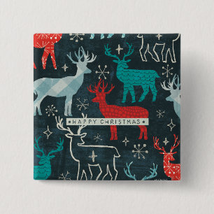 Merry Christmastime Reindeer 2 Inch Square Button