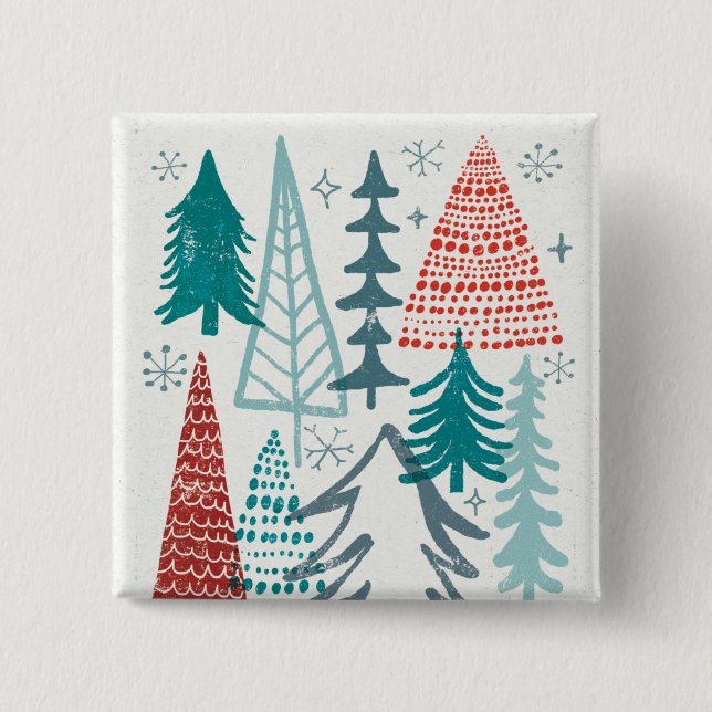 Merry Christmastime Trees 2 Inch Square Button (Front)