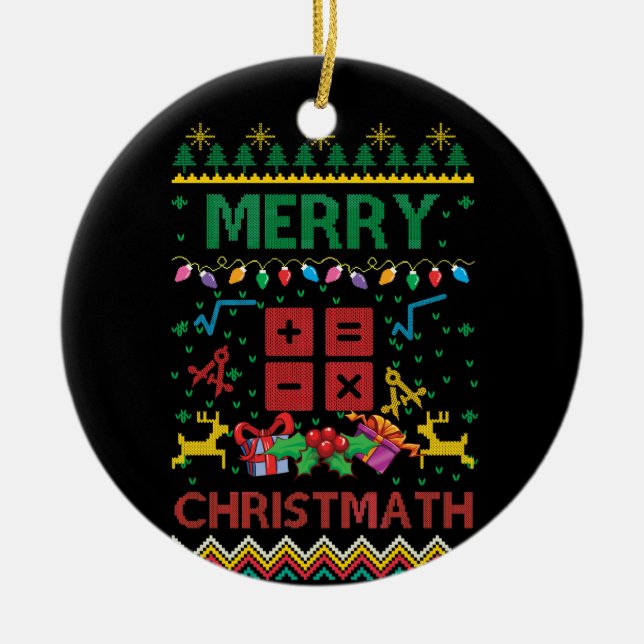 Merry Christmath Christmas Sweater Math Teacher Ceramic Ornament (Front)