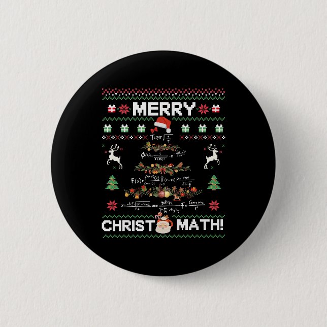 Merry Christmath Funny Christmas Math Tree Student 2 Inch Round Button (Front)