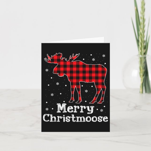 Merry Christmoose Buffalo Plaid Christmas Moose  Card (Front)