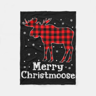 Merry Christmoose Buffalo Plaid Christmas Moose Fleece Blanket
