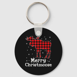 Merry Christmoose Buffalo Plaid Christmas Moose Keychain