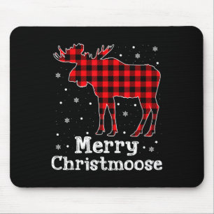 Merry Christmoose Buffalo Plaid Christmas Moose  Mouse Pad