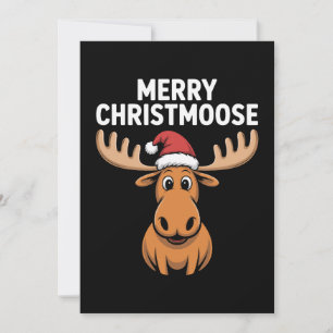 Merry Christmoose Christmas Moose Santa Hat Xmas Invitation