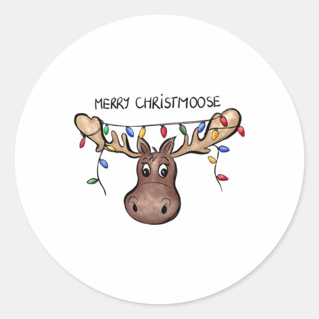 Merry Christmoose Christmas Moose Xmas Lover Holid Classic Round Sticker (Front)