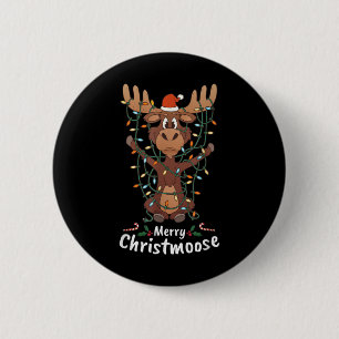Merry Christmoose Christmas Moose Xmas Tree Lights 2 Inch Round Button