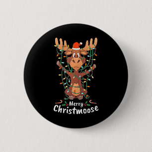 Merry Christmoose Christmas Moose Xmas Tree Lights 2 Inch Round Button