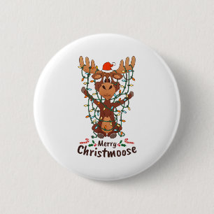 Merry Christmoose Christmas Moose Xmas Tree Lights 2 Inch Round Button