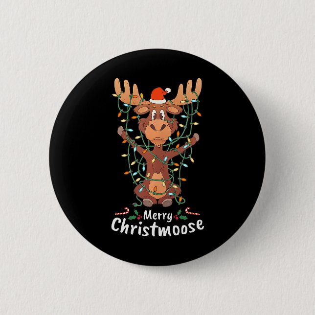 Merry Christmoose Christmas Moose Xmas Tree Lights 2 Inch Round Button (Front)