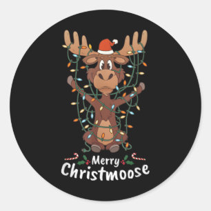 Merry Christmoose Christmas Moose Xmas Tree Lights Classic Round Sticker