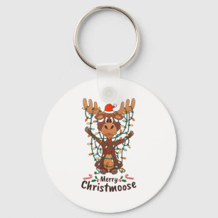 Merry Christmoose Christmas Moose Xmas Tree Lights Keychain