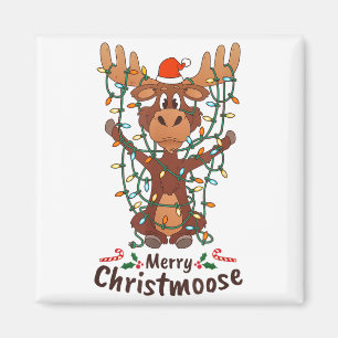 Merry Christmoose Christmas Moose Xmas Tree Lights Magnet