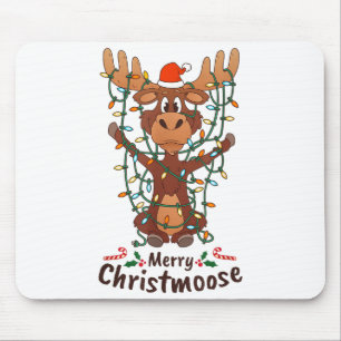 Merry Christmoose Christmas Moose Xmas Tree Lights Mouse Pad