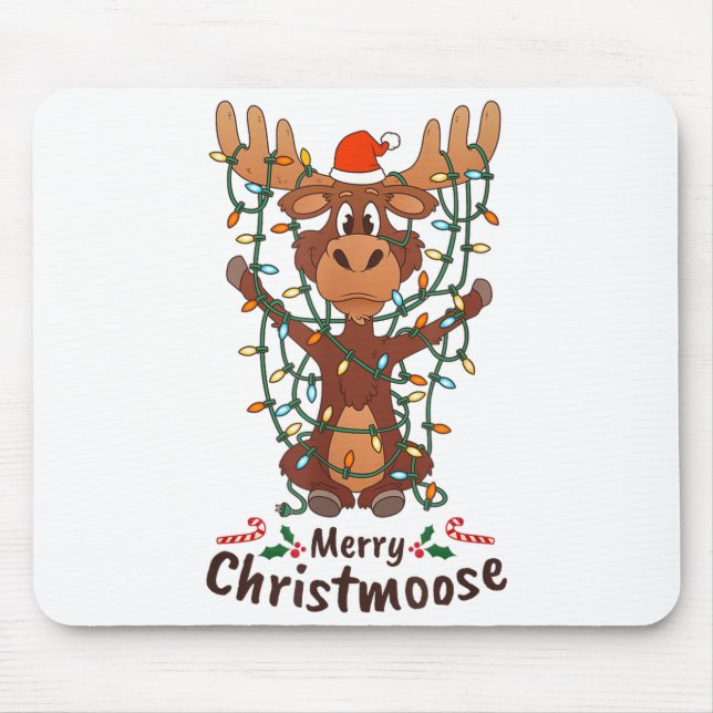 Merry Christmoose Christmas Moose Xmas Tree Lights Mouse Pad (Front)