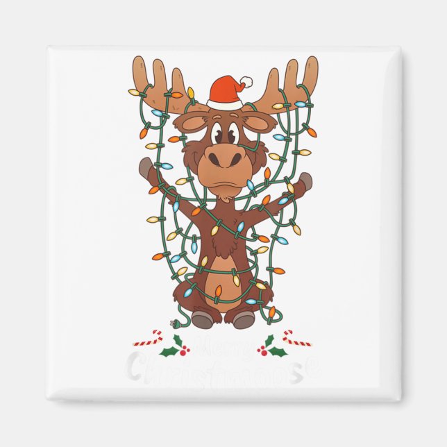 Merry Christmoose Christmas Mooses Xmas Tree Light Magnet (Front)