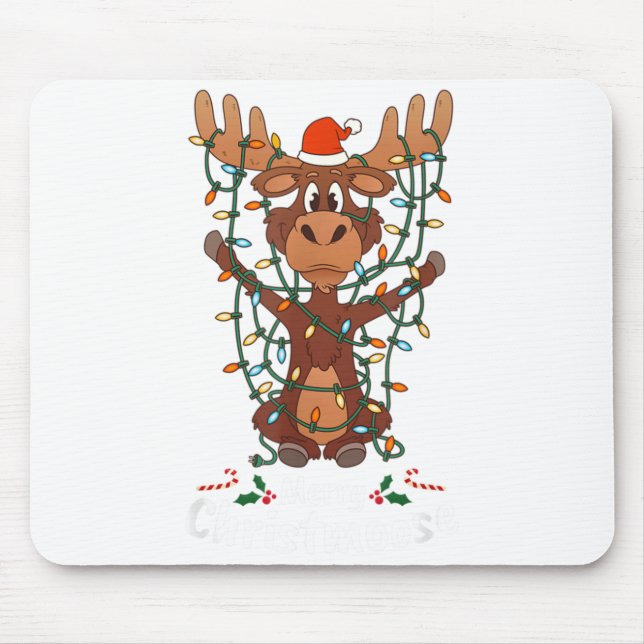 Merry Christmoose Christmas Mooses Xmas Tree Light Mouse Pad (Front)