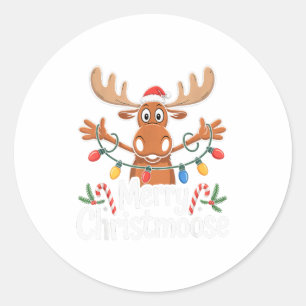 Merry Christmoose Christmas Tree Lights Santa Hat Classic Round Sticker