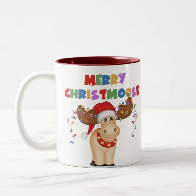 Merry Christmoose Christmas Two-Tone Coffee Mug (Left)