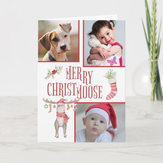 Merry "Christmoose" Custom Photo Christmas Card (Front)