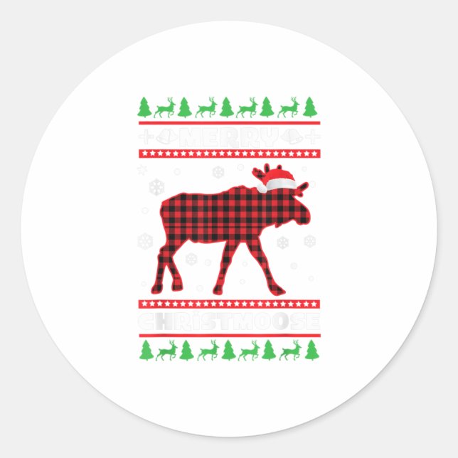 Merry Christmoose Family Pyjamas Moose Classic Round Sticker (Front)