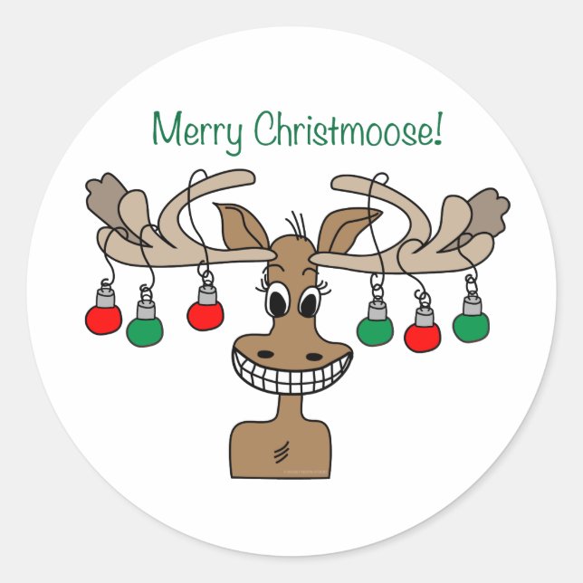 Merry Christmoose Festive  Classic Round Sticker (Front)