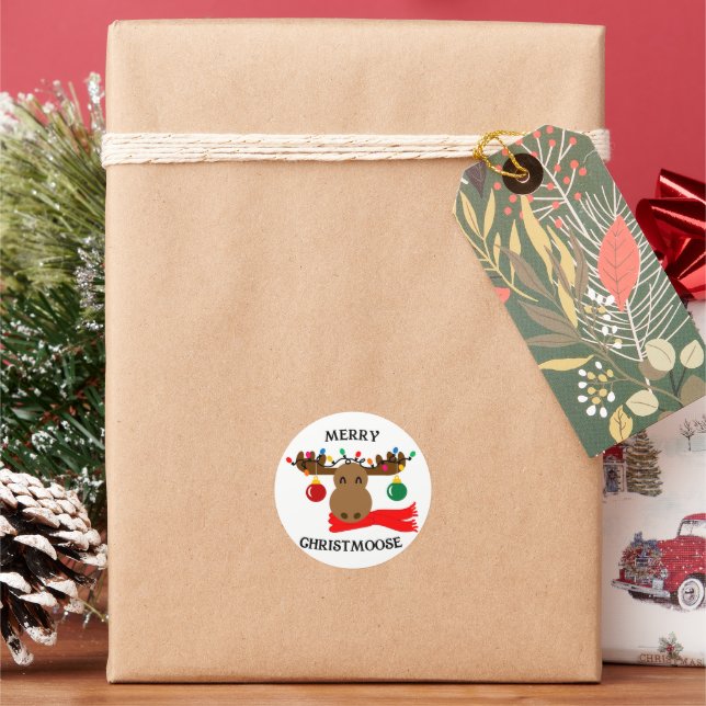 Merry Christmoose Funny Christmas Classic Round Sticker (Holiday)