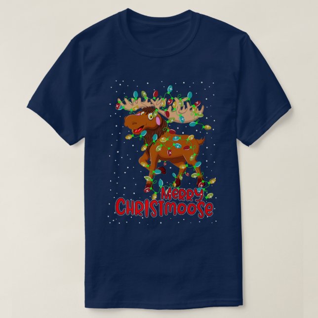 Merry Christmoose Funny Christmas Moose Xmas Tree  T-Shirt (Design Front)