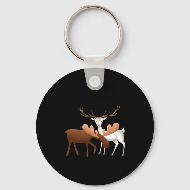 Merry Christmoose Happy New Deer T Shirt  Keychain (Front)