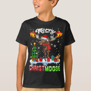 Merry Christmoose Merry Christmas Xmas Lights Sant T-Shirt