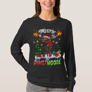Merry Christmoose Merry Christmas Xmas Lights Sant T-Shirt