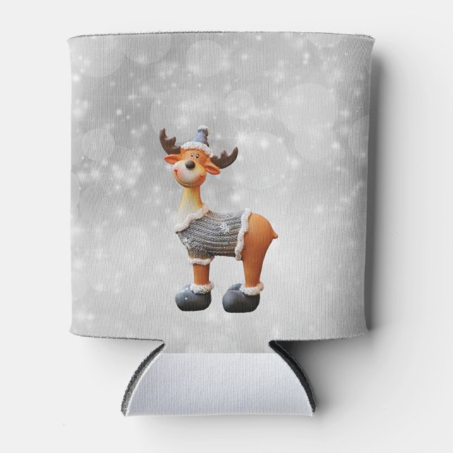 Merry Christmoose wearing a hat   Can Cooler (Front)
