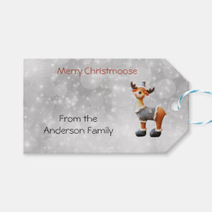 Merry Christmoose wearing a hat Gift Tags