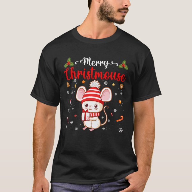Merry Christmouse Christmas Mouse Santa Hat Family T-Shirt (Front)