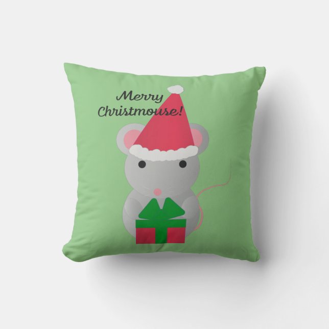 Merry Christmouse Cute Christmas Mouse Throw Pillow (Front)