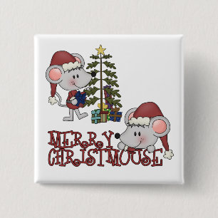 Merry Christmouse With Tree 2 Inch Square Button