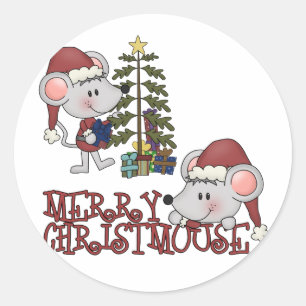 Merry Christmouse With Tree Classic Round Sticker
