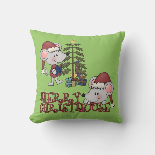 Merry Christmouse With Tree Throw Pillow (Front)