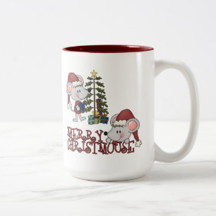 Merry Christmouse With Tree Two-Tone Coffee Mug